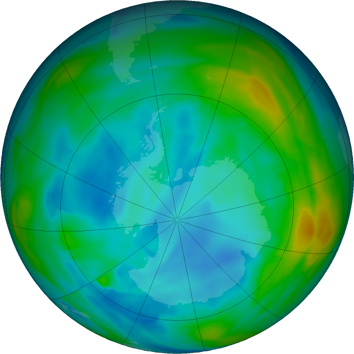Antarctic ozone map for 16 July 2020